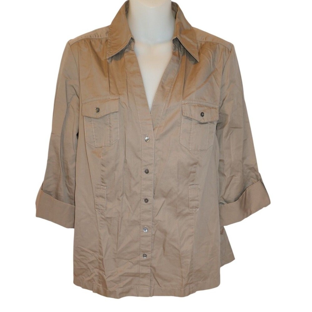 Ann Taylor Womens Button Down 3/4 Sleeve Cotton Blouse Shirt Top Size 12 - Picture 2 of 13